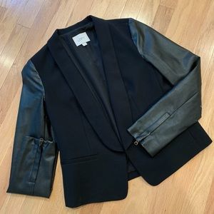 Ann Taylor LOFT Faux Leather Sleeve Black Blazer
